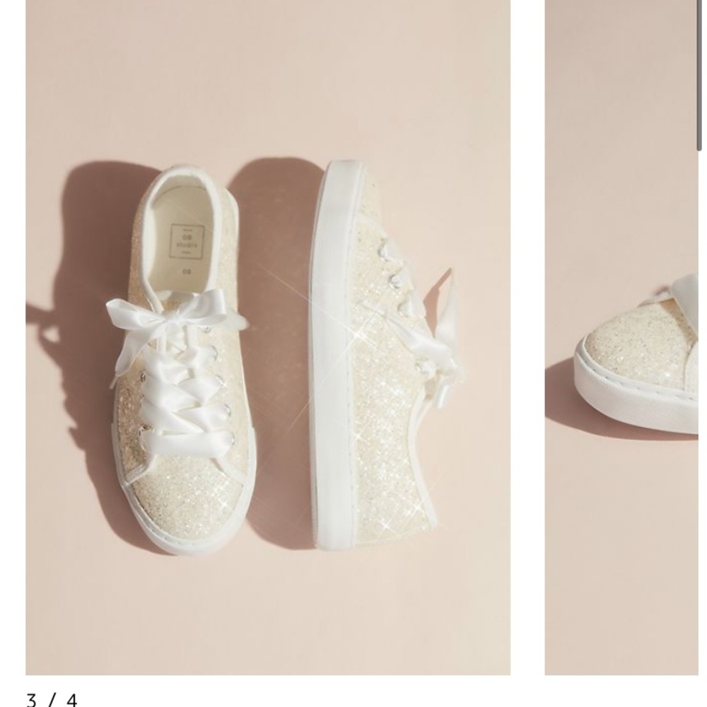 David's Bridal Ivory Glitter Platform Sneakers